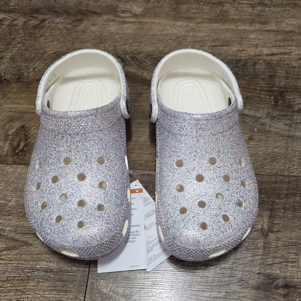 CROCS Kids Sparkly Water Shoes - White and Purple